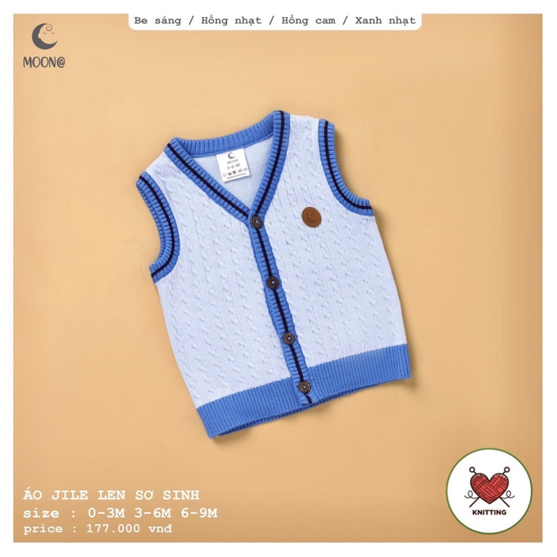 Moon - Áo gile len sơ sinh cúc giữa