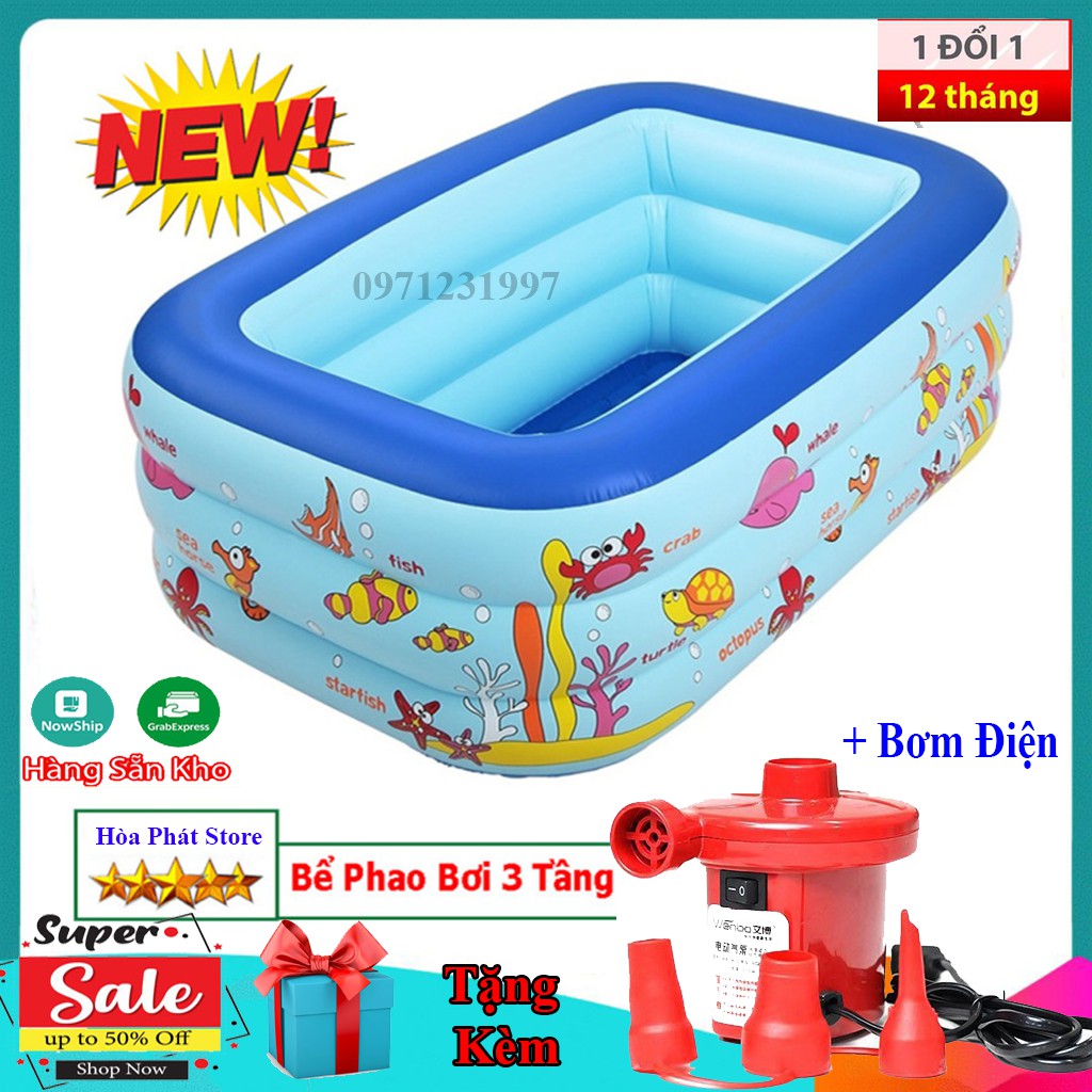 Bê Bơi Phao 3 Tầng 1M2/1M3/1M5/1M8/2M1, Hình Chữ Nhật Loại Dày Cho Trẻ và Em Bé