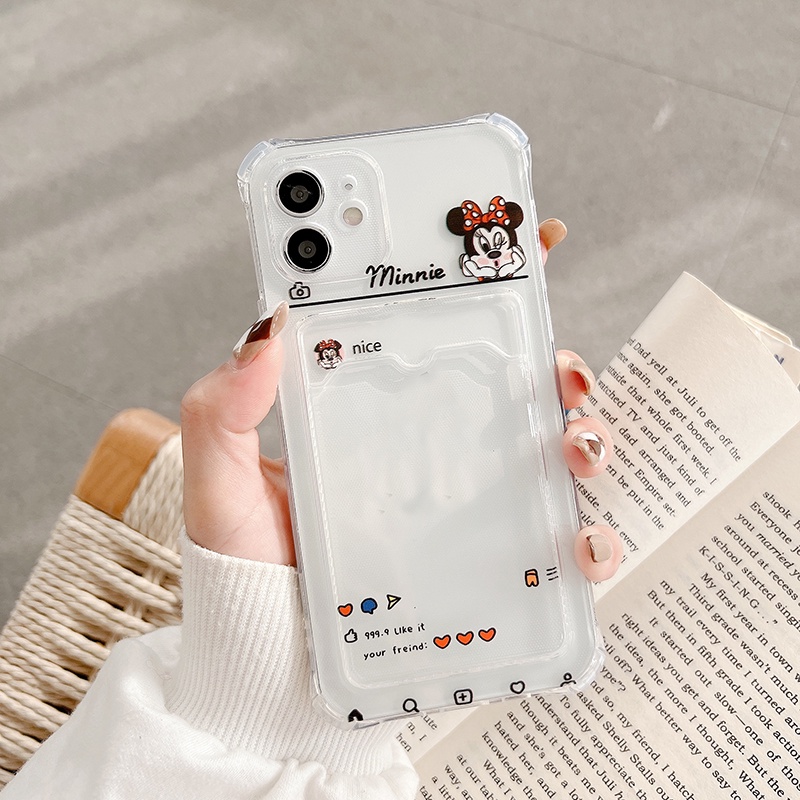 Ốp điện thoại TPU mềm trong suốt in hình Mickey Minnie có ngăn đựng thẻ cho iPhone 13 12 11 Pro Xs Max Xr 7 8 Plus 13 Pro