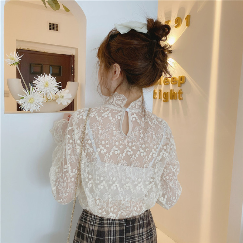 Áo Nữ Tay Dài Phối Ren Thời Trang Quyến Rũ Xinh Xắn