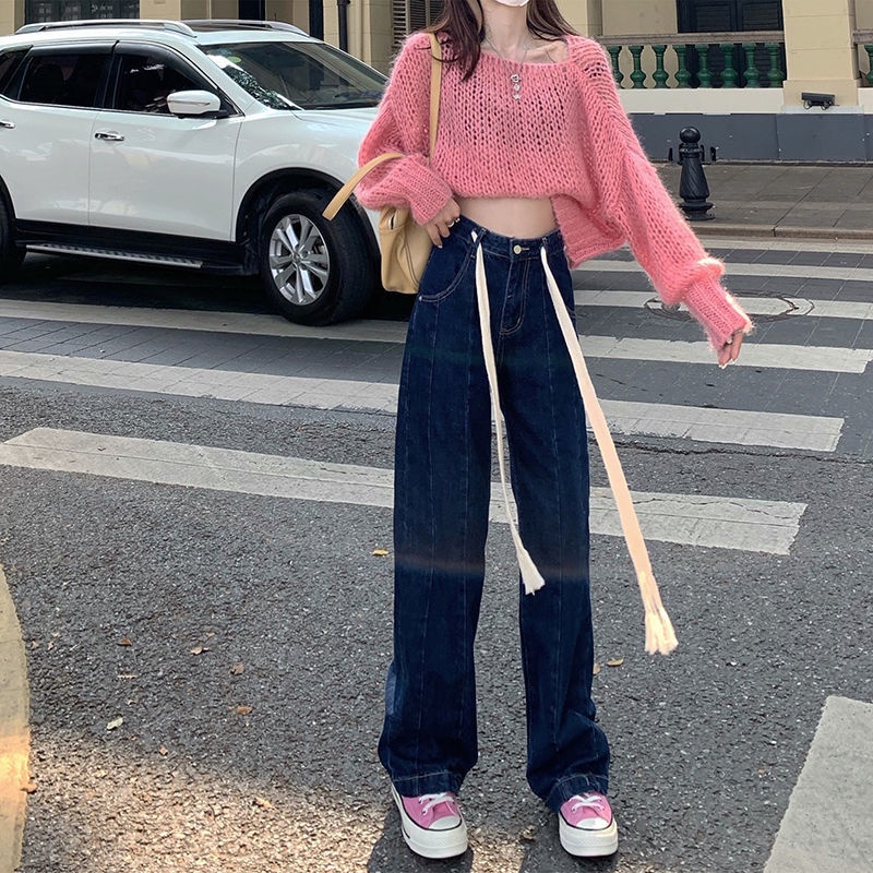 Quần Jeans Màu Sắc Đơn Giản Phong Cách Retro Cho Nữ