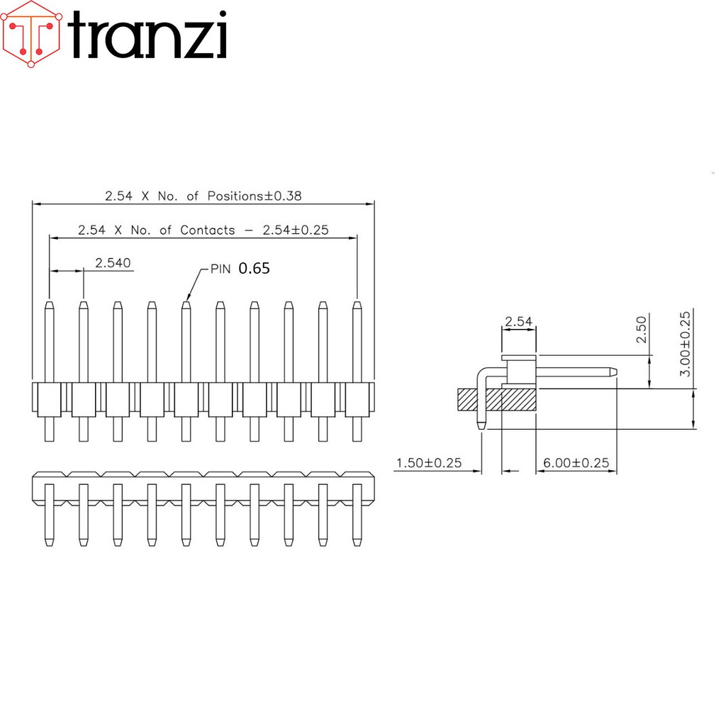 Giăm cắm 2.54mm đơn đực cong 40P 8mm đen - túi  5 cái