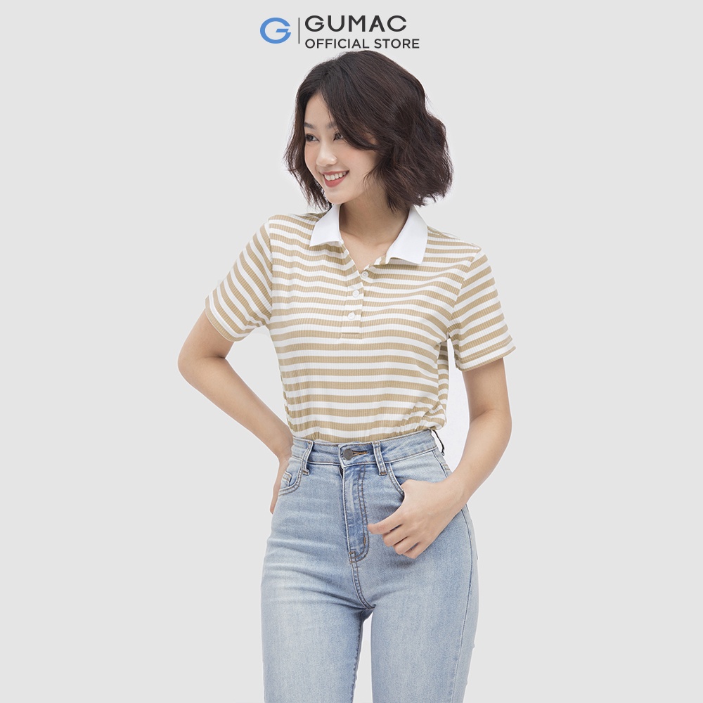[Mã WABRGUM giảm 10% tối đa 30K đơn 99K] Áo polo sọc ngang thời trang GUMAC ATC04021