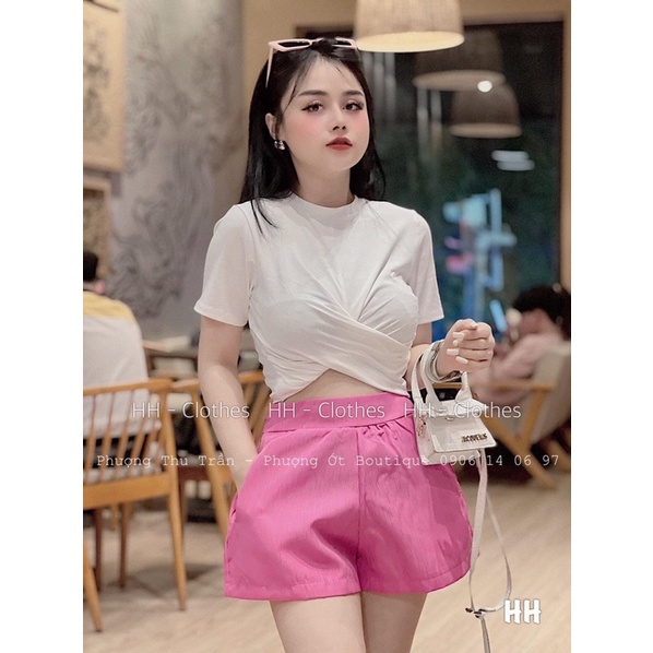 Áo kiểu dáng ngắn xoắn bụng, Áo thun croptop ngắn tay form ôm sexxy AK302 - NhiNhi Shop