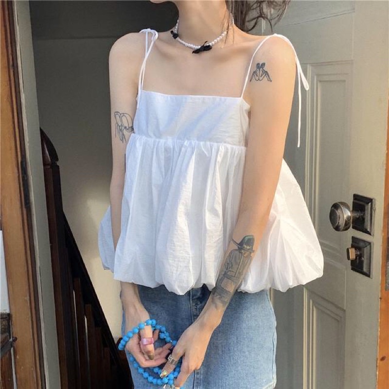 Áo hai dây nữ buộc dây nơ voan bí tiểu thư nhí nhảnh, áo hai dây- Mã: 405 TV - Fashion