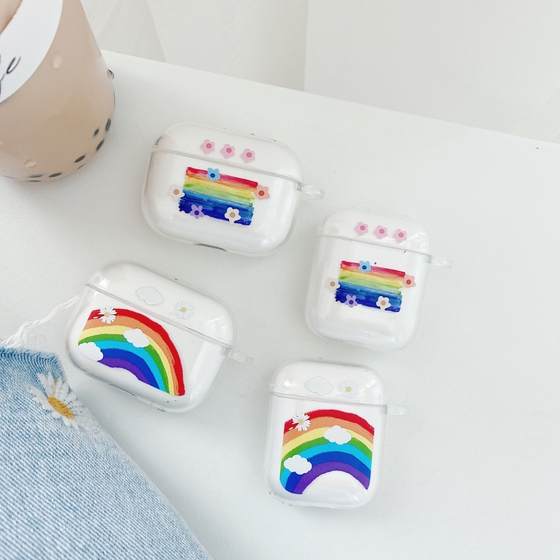 【NEW】 Mới trong suốt AirPods Case AirPods Airpods 1/2 / Pro Hộp đựng tai nghe Bluetooth Rainbow Floral Frosted Anti-fall Strengthen protection
