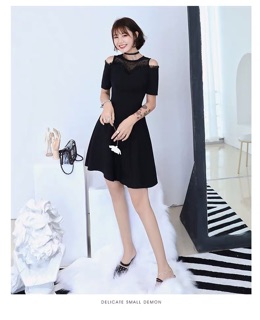 Váy đen hở vai cao cấp đen trắng