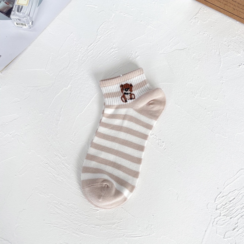 Vớ Cotton Cổ Thấp In Họa Tiết Gấu Hoạt Hình Thời Trang Xuân Hè Cho Nữ
