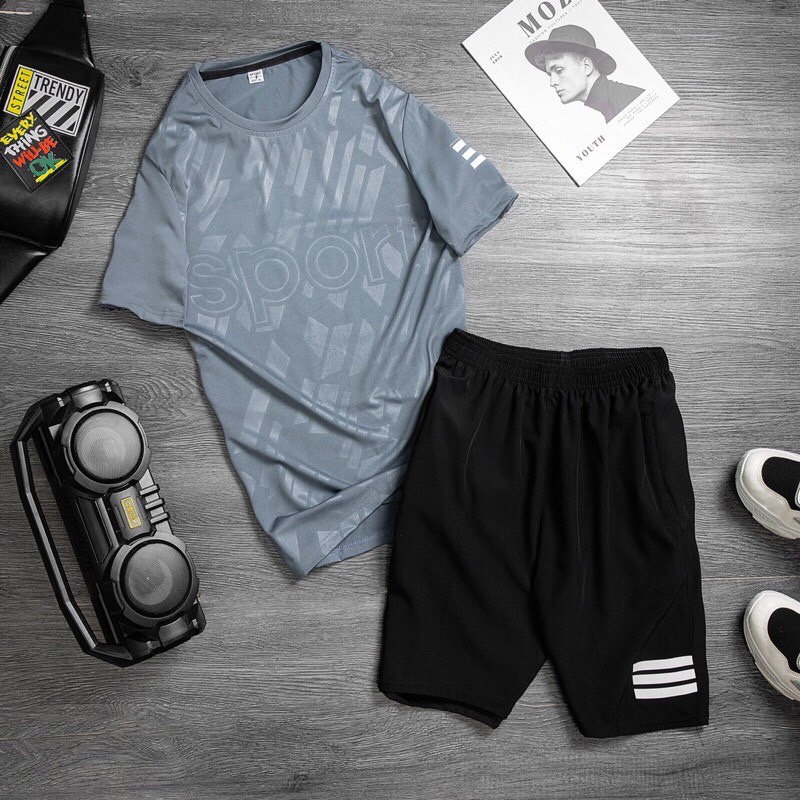 Bộ thể thao nam, đồ bộ nam ép vân sport chất liệu vải thun thể thao co giãn đàn hồi tốt ( HÀNG XUẤT DƯ )