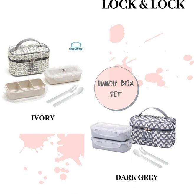 LOCK & LOCK Set 2 Hộp Đựng Cơm Trưa Kèm Muỗng Nĩa Giữ Nhiệt Tiện Dụng