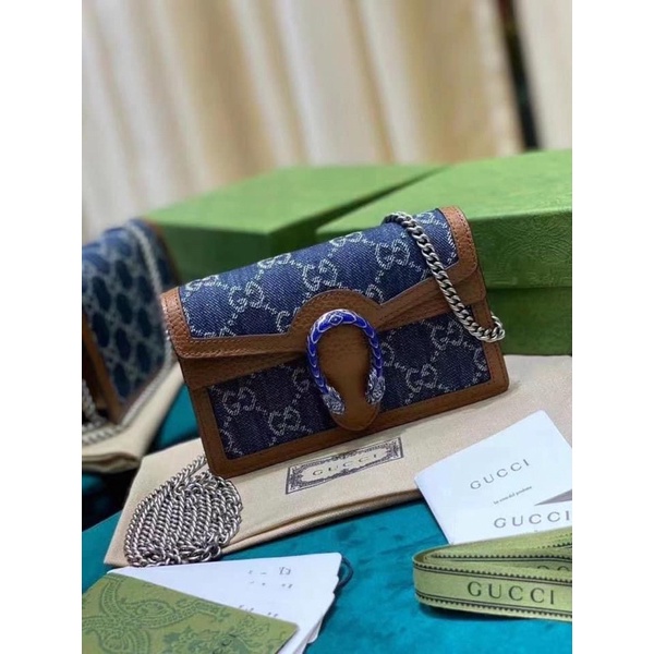 Túi G c denim đầu rồng da thật 16.5cm fullbox