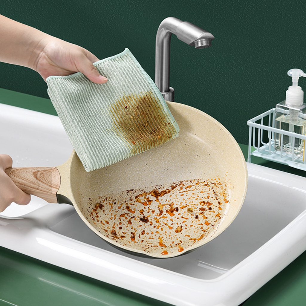 5Pcs Dish Towel Thickened Household Supplies Polyester Kitchen Double Side Absorbent Dishcloth for Dish