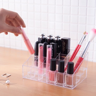 Khay đựng son 24 ô, hộp đựng mỹ phẩm, cọ trang điểm nhiều ngăn chất liệu mica trong suốt