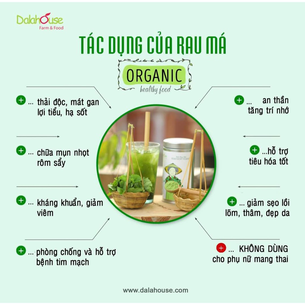 Bột Rau má Dalahouse hữu cơ  Sấy Lạnh Nguyên Chất loại Hộp 20 gói