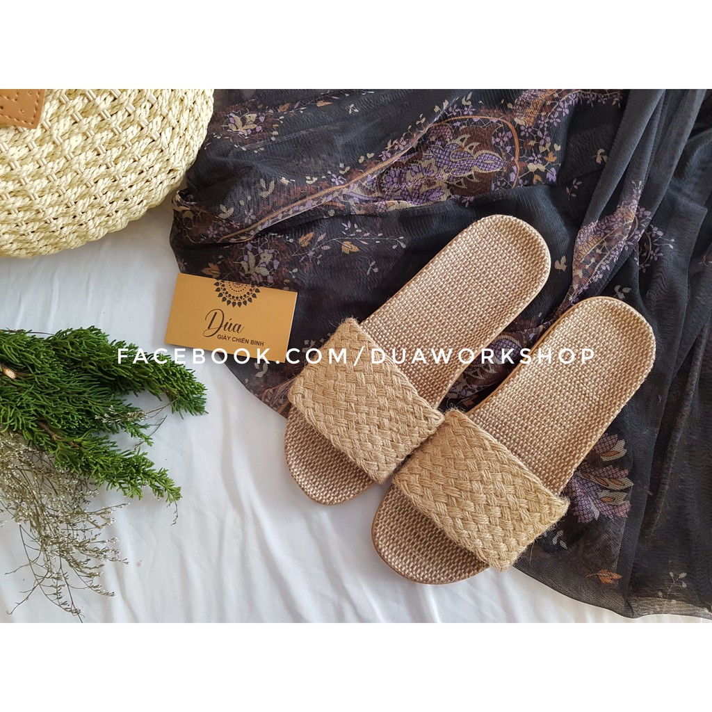 Dép Cói Quai Ngang Trơn Vintage, Dép Đi Biển, Dép Mang Trong Nhà, Dép Văn Phòng, Dép Nữ COI02