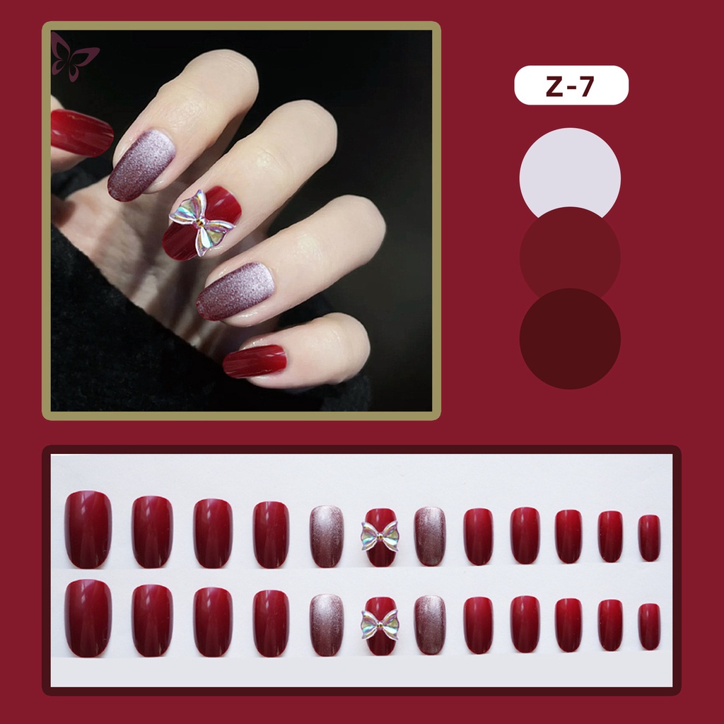 Set 24 Móng Tay Giả Trang Trí Họa Tiết Bươm Bướm Nhiều Màu Sắc Xinh Xắn