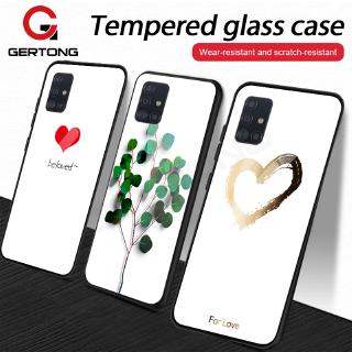 Ốp điện thoại từ silicon mặt kính cường lực in hình lá/trái tim cho Samsung Galaxy A71 A51 A20 A30 A10 Note 10 Pro Plus