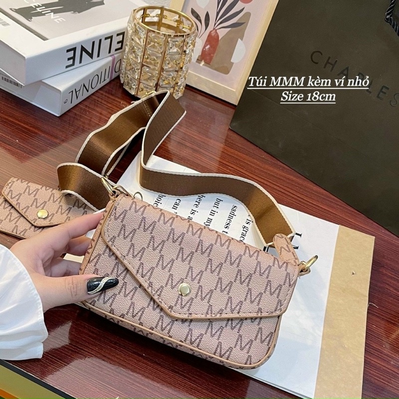 Túi Đeo Chéo Nữ Đeo Vai Sét 2 Túi Chữ M Nối Dây Bản To