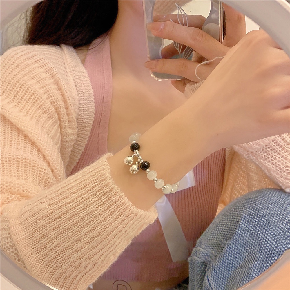 Vòng Tay Mặt Đá Mắt Mèo Đính Chuông Thời Trang Cho Cặp Đôi