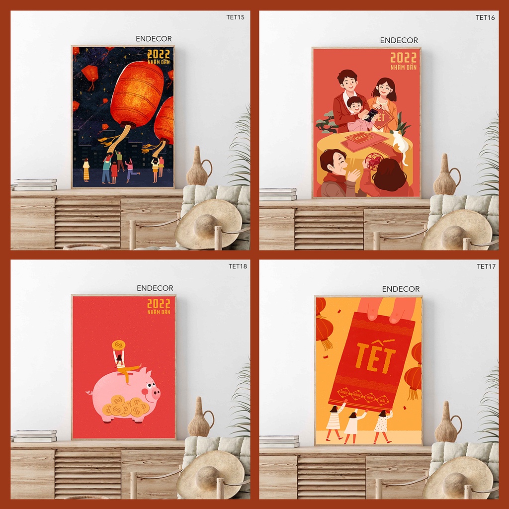 Tranh lẻ in canvas chủ đề Tết 03 - Tranh treo quán coffee, căn hộ chung cư