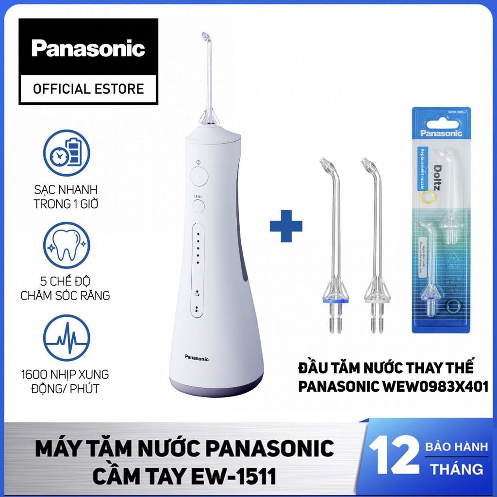 Combo Máy Tăm Nước Cầm Tay Panasonic Công Nghệ Siêu Âm EW1511 + Đầu thay thế cho máy EW1511