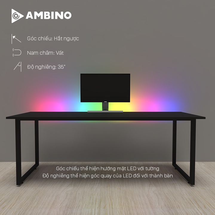 Bộ Led Dán Cạnh Bàn Ambino Black Led RGB Điều Khiển Bằng Phần Mềm