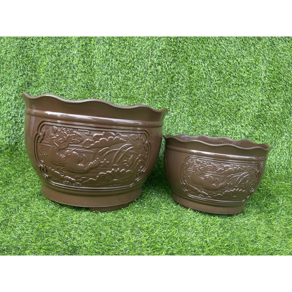 (13x9cm) Chậu nhựa cứng cao cấp uyên ương size 1_Chậu nhựa để bàn in nổi cực xinh. hàng đẹp UU130