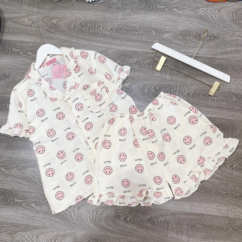 PIJAMA ĐŨI NỮ  - Bộ Cộc Quần Đùi Chất Đũi Mềm Đồ ngủ xinh phong cách Hàn Quốc