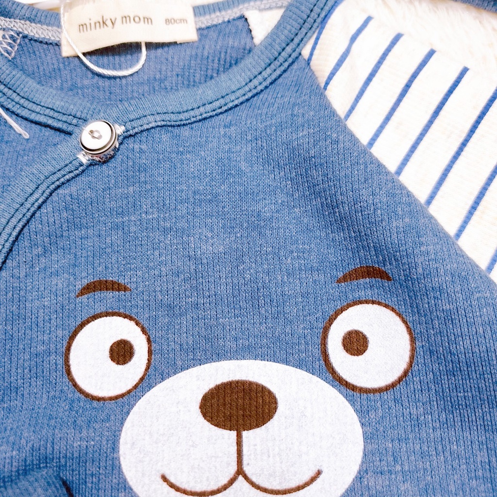 Bộ sơ sinh cài lệch vải tăm dày mùa đông tặng kèm mũ cho bé (3-9kg)