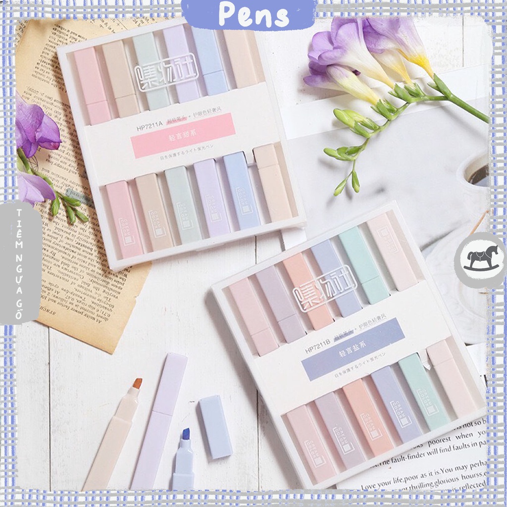 [Mã SKAMLTSM9 giảm 10% đơn 99K] Hộp 6 Bút Highlight Pastel Cream thân vuông - Tiệm Ngựa Gỗ