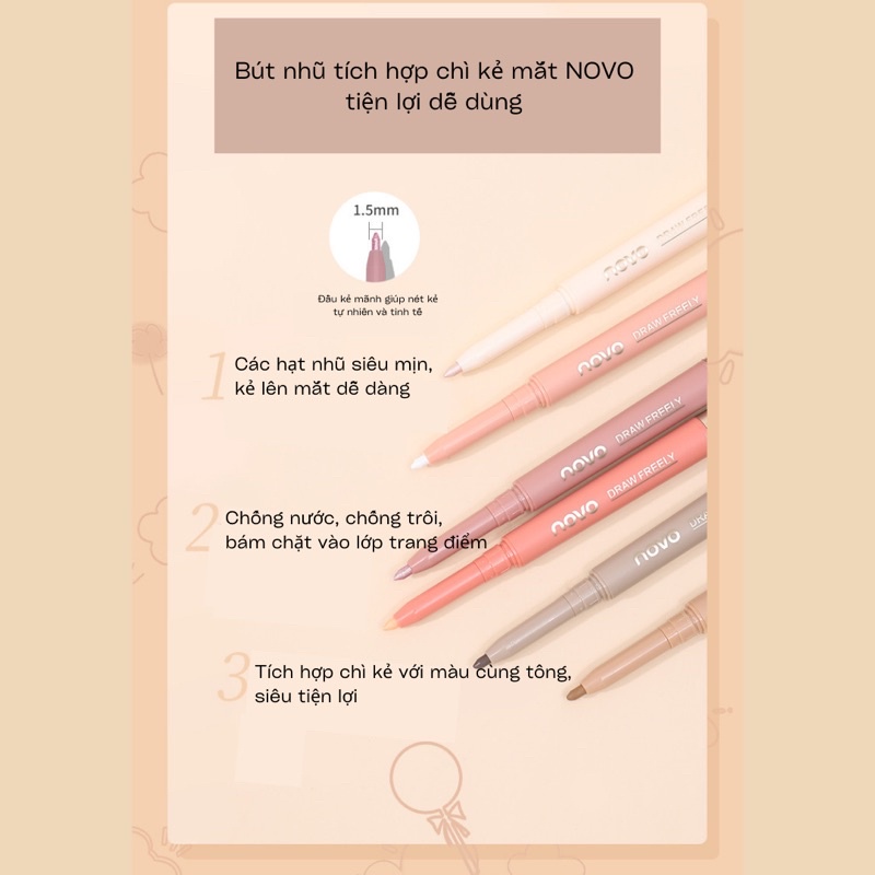 Bút kẻ mắt, bút nhũ, highlight Novo hai đầu tiện lợi - lâu trôi, chống nước, nét mãnh