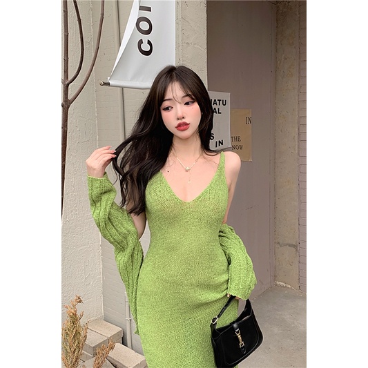 (ORDER TAOBAO) SET VÁY LEN DÁNG DÀI + ÁO KHOÁC LEN MỎNG