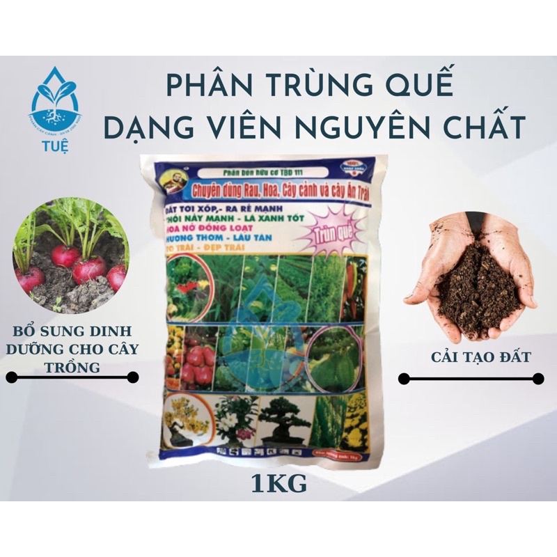 Phân trùn quế dạng viên nguyên chất -  Bổ sung dinh dưỡng, cải tạo đất - gói 1kg