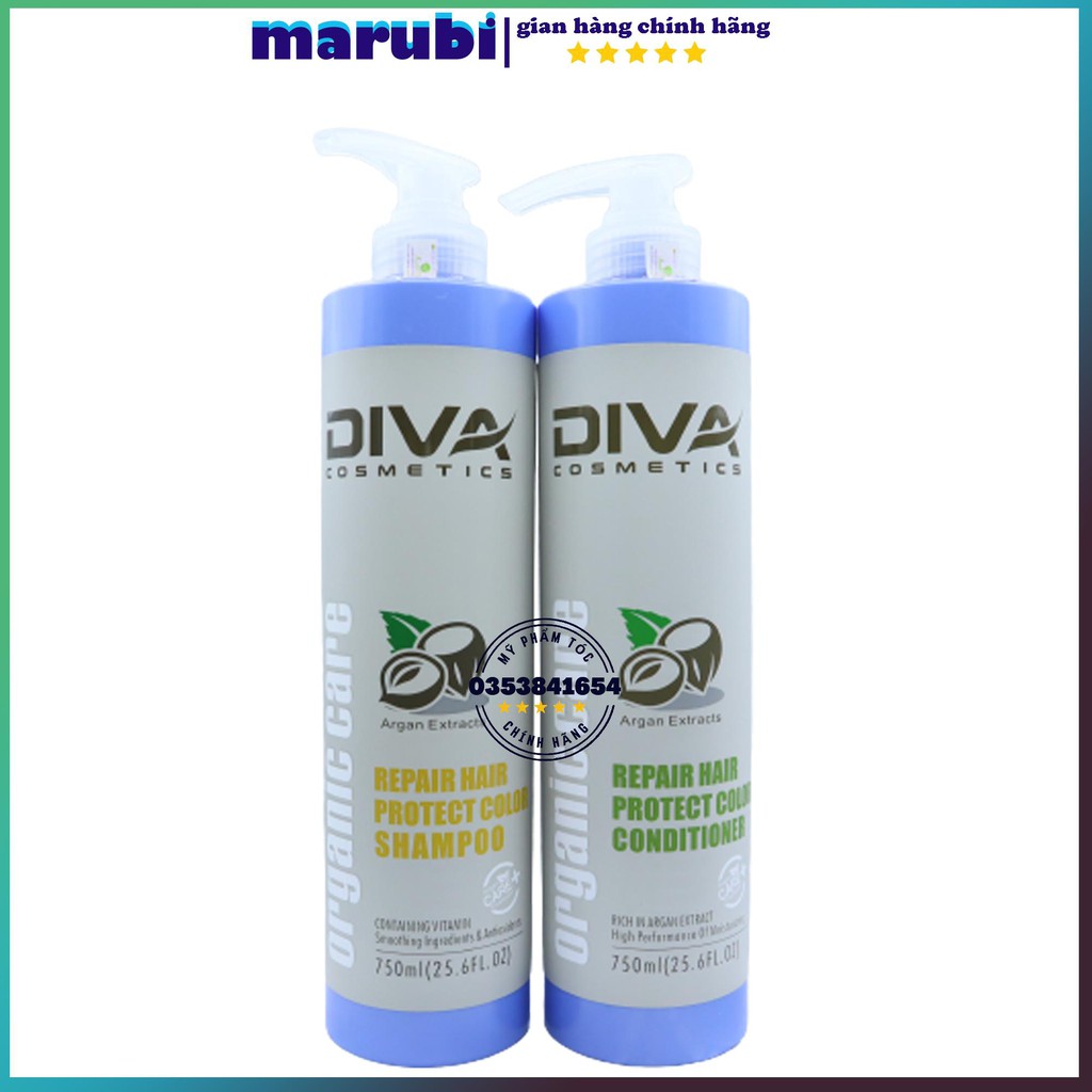 Dầu gội đầu Diva dầu gội mượt tóc giữ màu cho tóc nhuộm Dầu cặp 750ml, Mỹ phẩm tóc yến nhi DG04