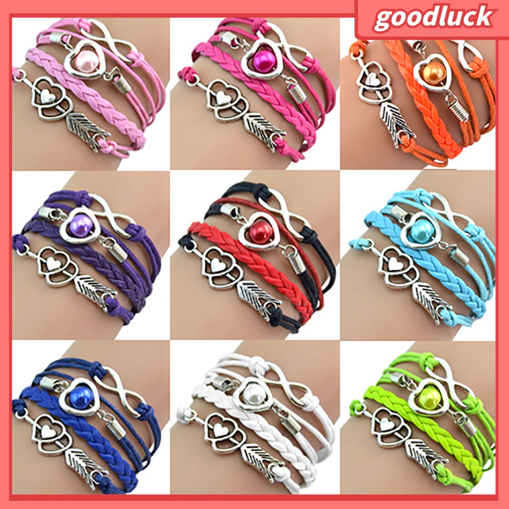 Vòng tay dây bện nhiều lớp mặt hình mũi tên phong cách cổ điển