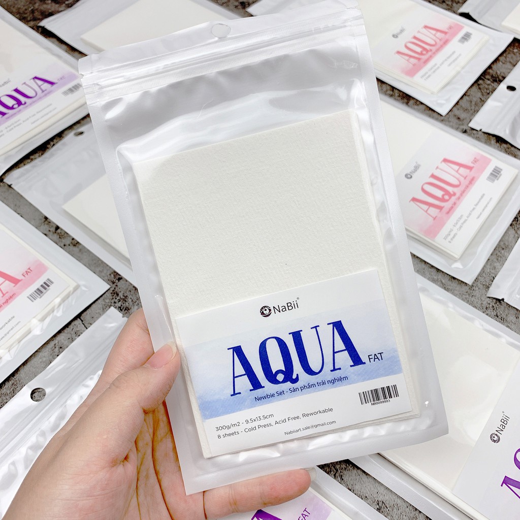 Giấy Vẽ Nabii Aqua Fat Newbie Set - Giấy vẽ màu nước 300gsm A6 - Túi 8 tờ