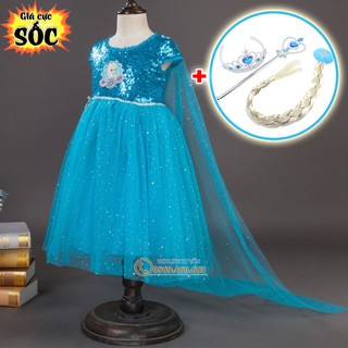 Váy elsa có tà dài, vương miện, gậy phép cho bé. elsa mẫu mới e699