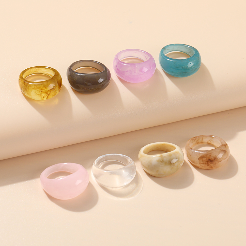 Bộ 8 Nhẫn Resin Nhiều Màu Sắc Đính Đá Họa Tiết Trái Cây Phong Cách Hàn Quốc