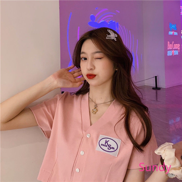 Áo Croptop Màu Trơn Cổ Chữ V Thời Trang Mùa Hè Ngọt Ngào Cho Nữ