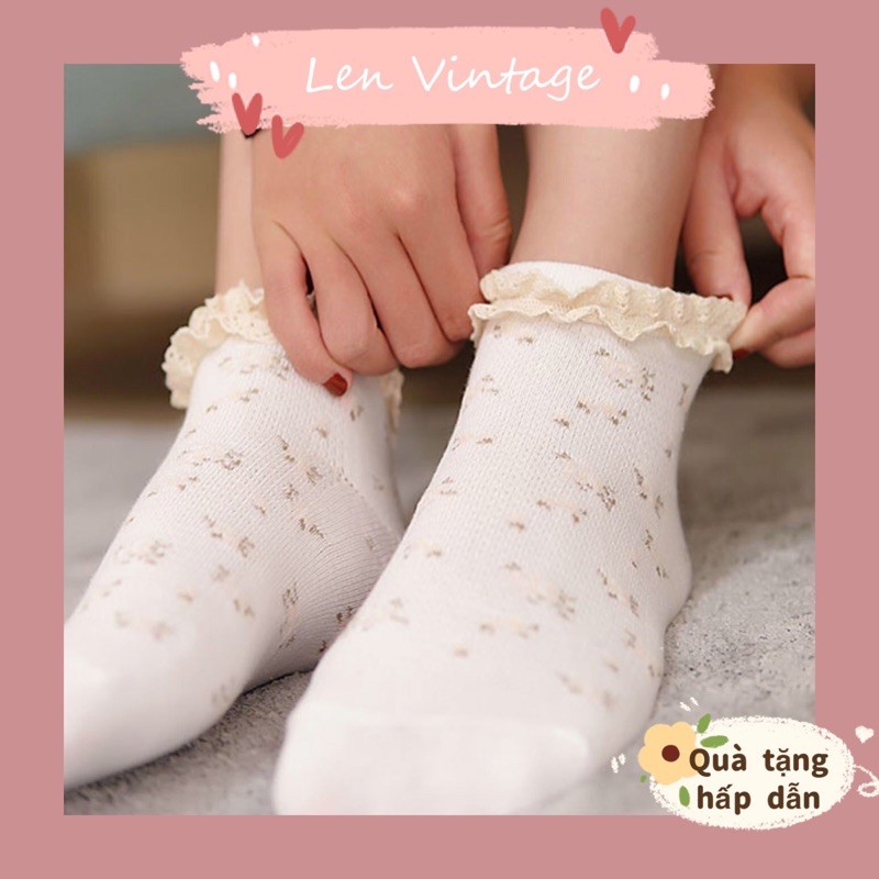 V02/Vớ hoa đính ren vintage tất cổ ngắn mix giày retro kiểu Nhật vải hoa cotton oxford nữ ulzzang converse Lenvintage