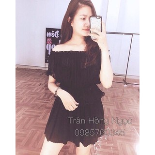 Áo trễ vai voan chấm bi xòe