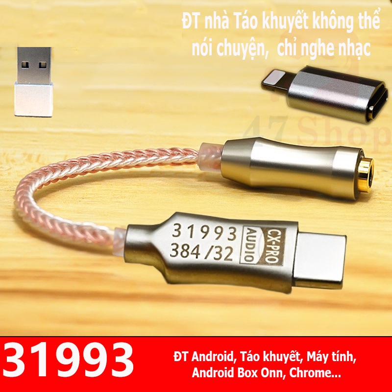 Dây Cáp Chuyển Đổi Tai Nghe CX31993 USB Type C DAC NR128dB PCM 32b / 384kHz Qua Giắc 3.5mm - Tương Thích Onn, Chromecast