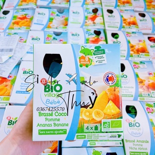 (Air/bill) Sữa chua / Hoa quả nghiền bio village dạng túi cho bé từ 6 tháng (hộp 4 x 90g)