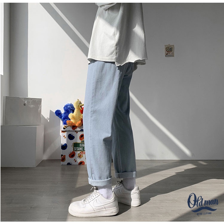 Quần Jeans Bò Nam Ống Suông, Quần Baggy Unisex Form Rộng, Phong Cách Hàn Quốc Vintage Retro OLDMAN