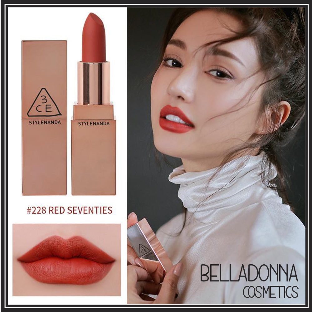 Son Thỏi Siêu Hot 3CE Matte Lip Color #228 Red Seventies: Tone đỏ đất thời thượng