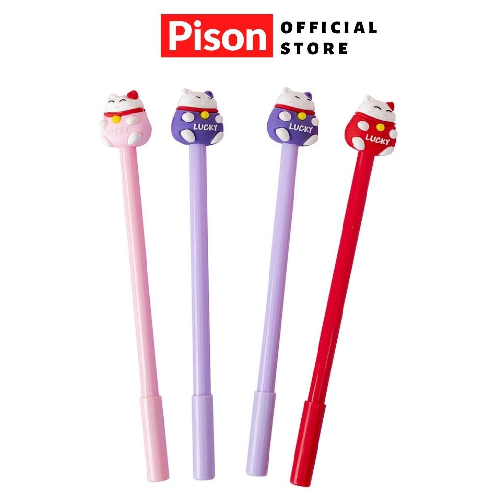 Bút bi nước mực gel hình Mèo lucky Pison, mực đen ngòi kim 0.38mm - SP0726 - 1 cái