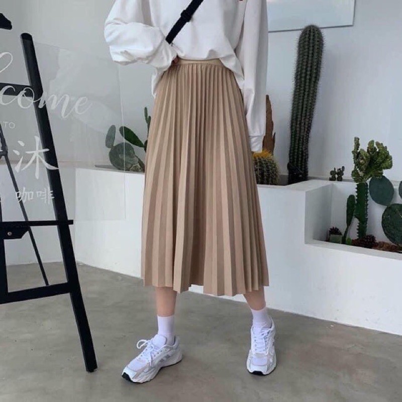 Chân váy midi cạp chun ko