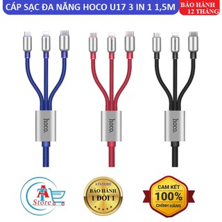 Cáp Sạc Đa Năng Hoco U17 3 in 1 1,5m Chính Hãng I Đầu Cáp Chữ L