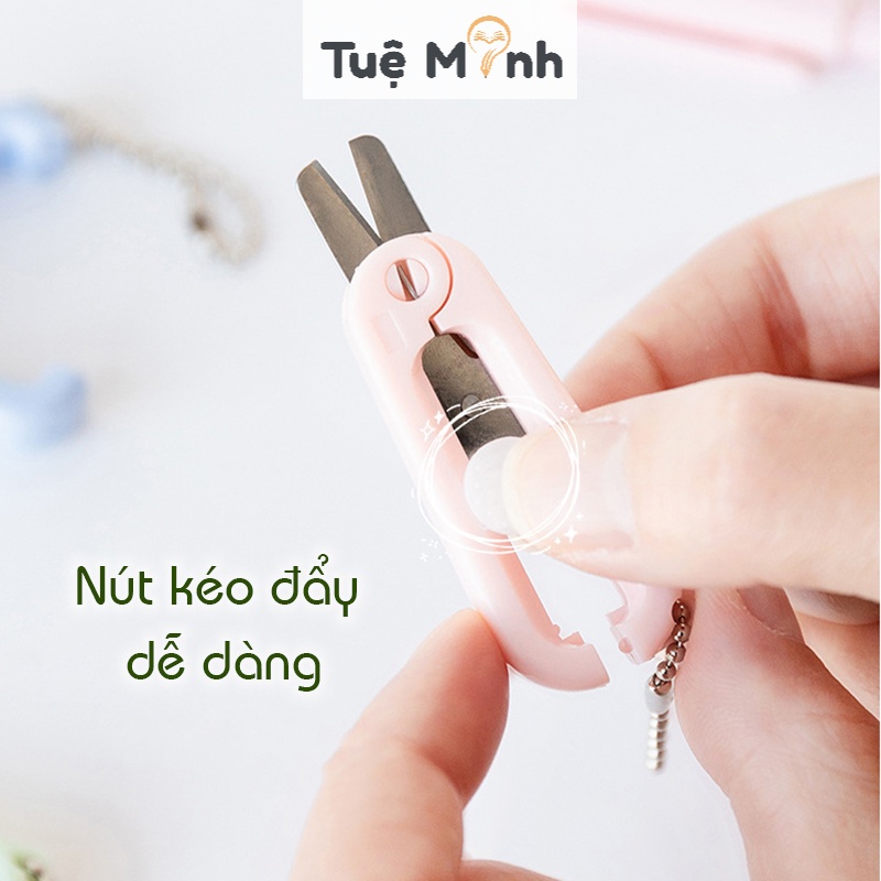 Kéo mini gấp gọn màu Pastel treo móc khóa C11 bỏ túi, kéo cắt sticker, giấy thủ công tiện lợi