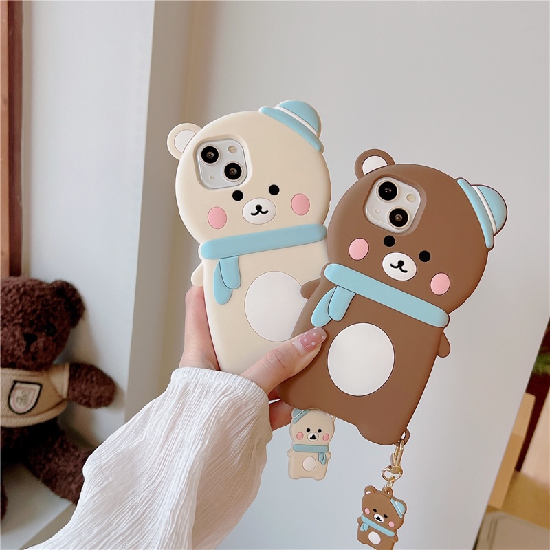 Ốp lưng chống sốc điện thoại hoạt hình cho iphone 13 pro 12 pro max silicon mềm iphone 11 xs max xr x / xs 6 7 8 cộng với vỏ điện thoại hình gấu khăn đen trắng